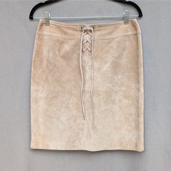 Doncaster Tan Suede Leather Tie Waist Straight Pencil Short Skirt, size 6 - Picture 1 of 9